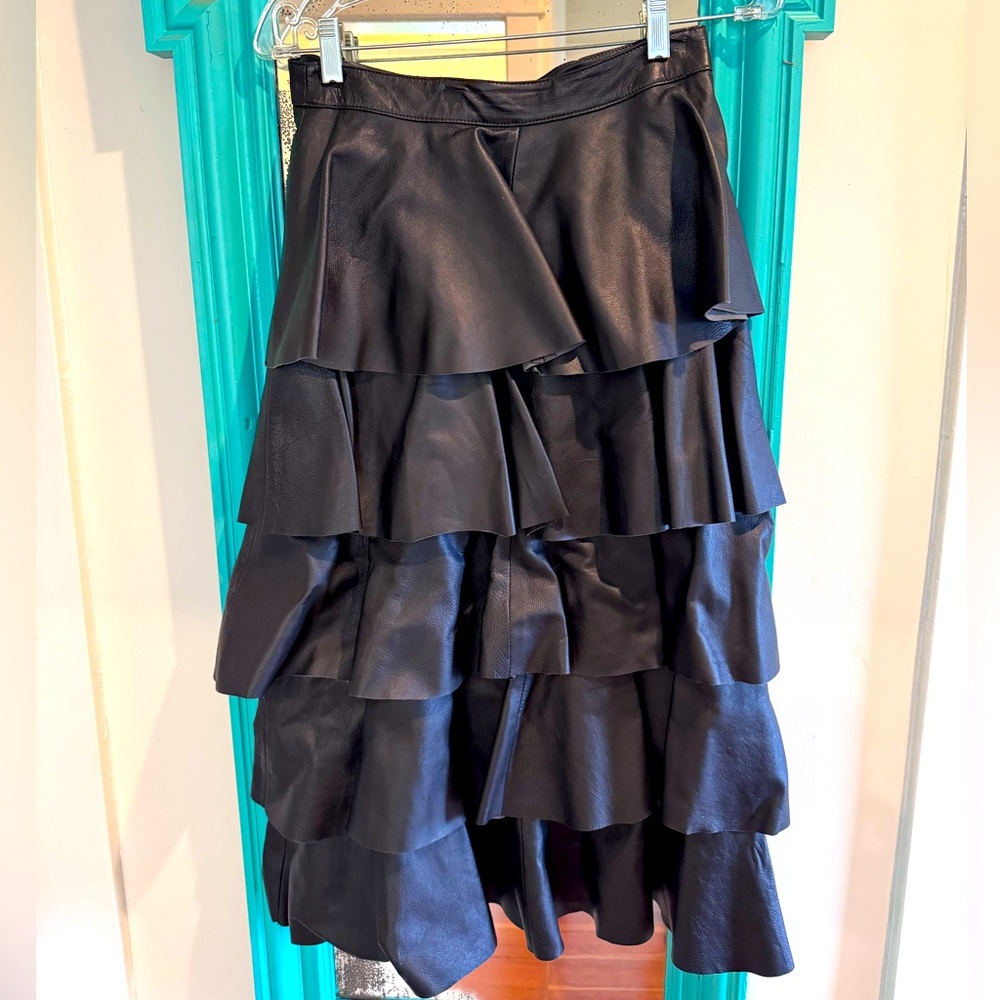Leather Ruffled Ankle Length Skirt